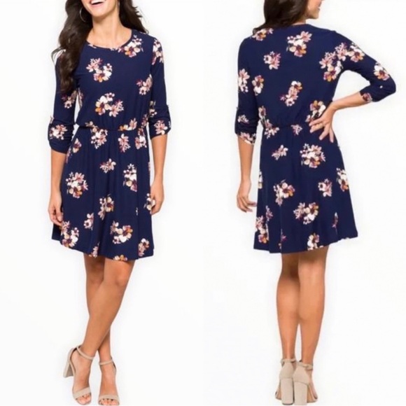 French Grey Dresses & Skirts - French Grey Navy Murphy Brushed Knit Dress Size Medium Elastic Cinched Waist NWT